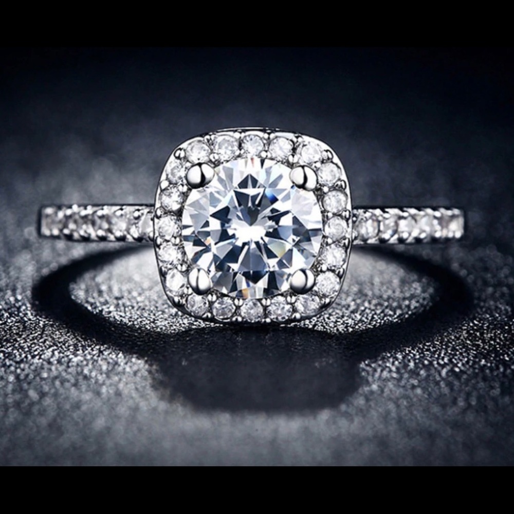 Engagement Ring Round CZ with Square Halo